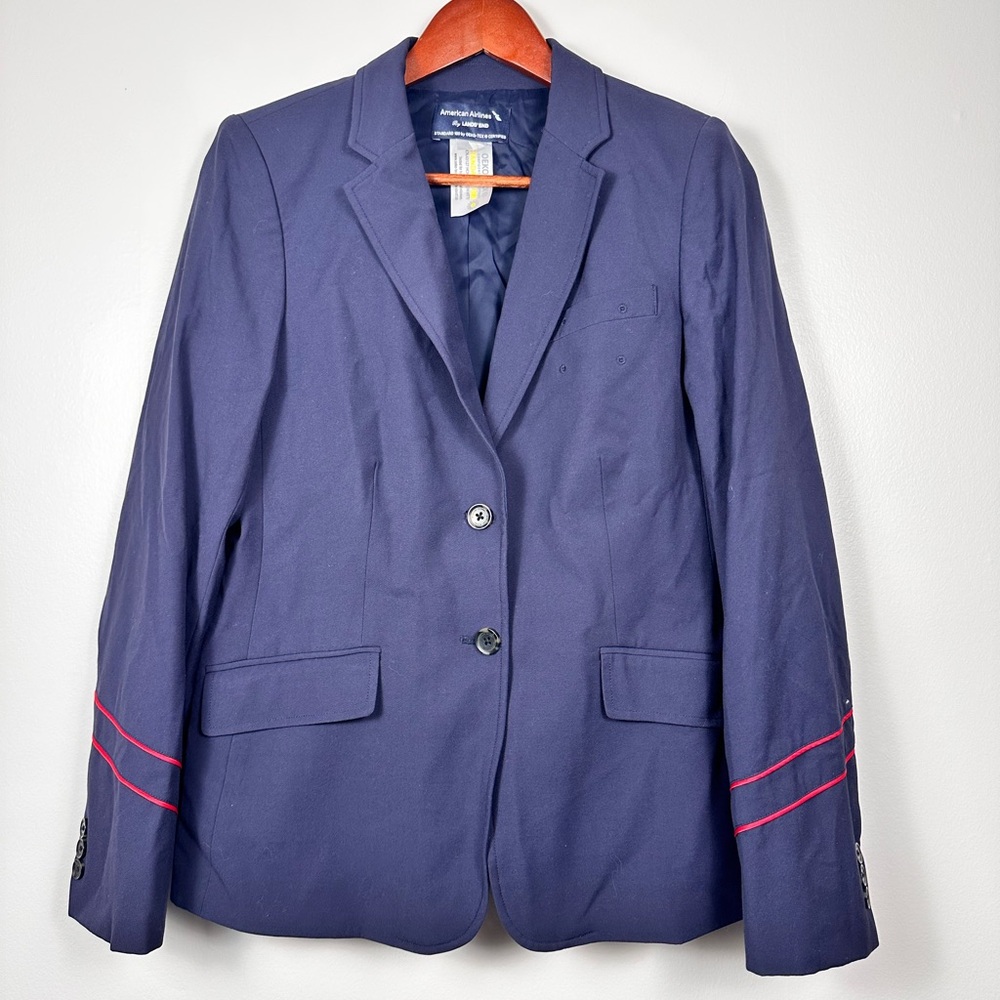 Lands End American Airlines Navy Blue Blazer Red Stripes Women's 6 Long Sleeve